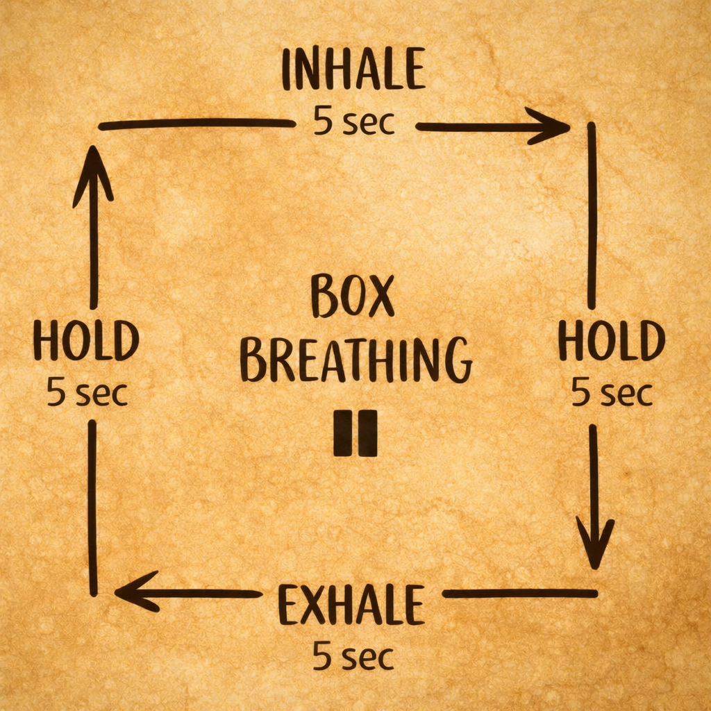 Pause breathing exercise: breathe in for 5 seconds, hold for 5 seconds, breathe out for 5 seconds, hold for 5 seconds